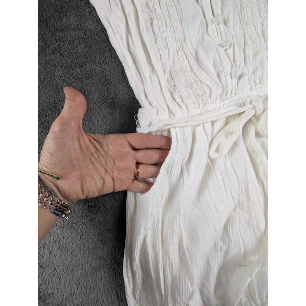 Abercrombie & Fitch White Crinkle Gauze Lace Romper Button Tie Waist Size Medium - Picture 6 of 14